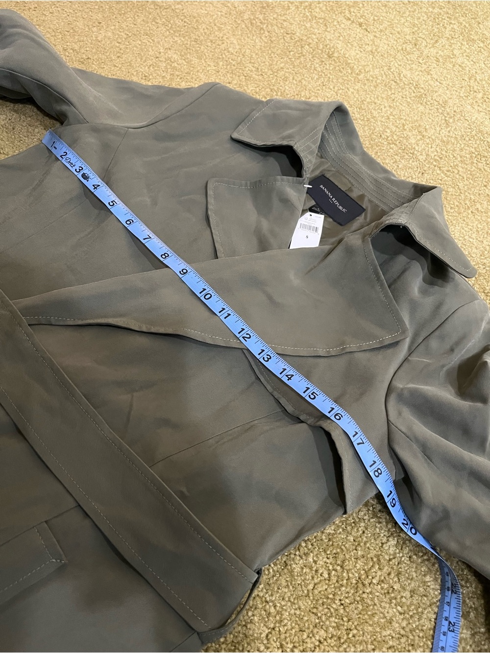 Banana Republic Olive Trench Coat Classic Open Front Tie Waist Women’s Size S - Picture 7 of 9